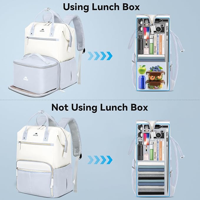 MATEIN Insulated Lunch Backpack, 17.3 Inch Laptop Backpack with Lunch Compartment, Teacher Work Bag with Lunchbox Meal Prep Bag Nurse Backpacks Gifts for Men Women Office College Commute, 2pcs Set
