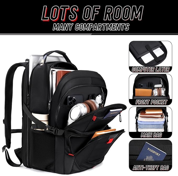 Z-MGKISS 18.4 Large Travel Backpack, USB Computer Bagpack Fits 18.4 Inch Laptop, Business Backpack for Men, TSA Flight Approved, Laptop Backpacks, Black