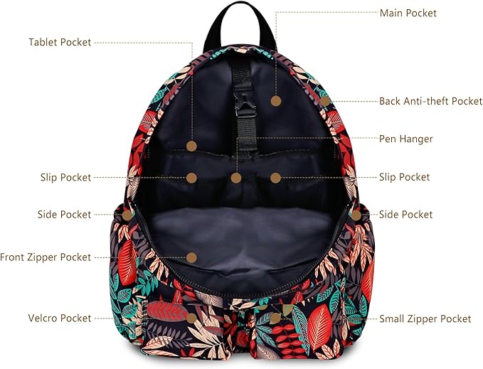 Women's Water-resistant Daypack Backpack, 15.6 Inch Laptop Compartment & Anti-Theft Pocket, Adjustable Padded Straps for Commuting, Travel, Work, College, Maple Red