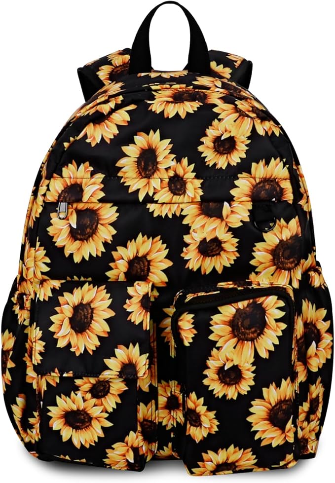 Women's Water-resistant Daypack Backpack, 15.6 Inch Laptop Compartment & Anti-Theft Pocket, Adjustable Padded Straps for Commuting, Travel, Work, College, Sunflower