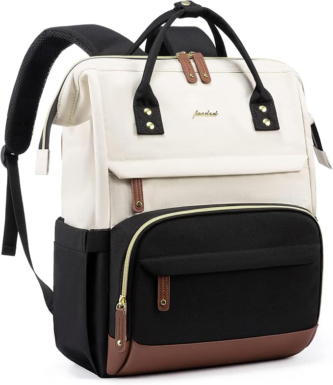 Laptop Backpack for Womem Work Bags: 18 Inch Anti Theft FashionTravel BackPacks With USB Charging Port Durable Back Pack Purse Bussiness Daypack for Nurse Teacher Beige Black Brown