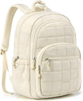 BAGSMART College Laptop Backpack, Travel Backpack for Women, Quilted Casual Daypack, Water-Resistant Bookbag for 15.6 Inch Laptop, Beige