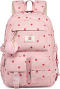 Hidds School Backpack for Teens Girls Women 15.6 Inch Laptop College Backpacks Corduroy Work Bag Kids Elementary Middle High Campus Bookbag Students Anti Theft Travel Daypack Womens - Pink Strawberry