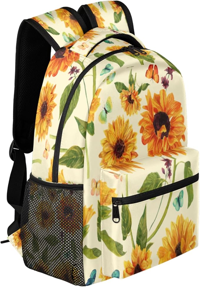 Pardick Backpacks Boys Girls, Flower Yellow Sunflower Lightweight School Backpack Laptop College Bookbag, Travel Casual Daypack, Hiking Camping Computer Rucksack