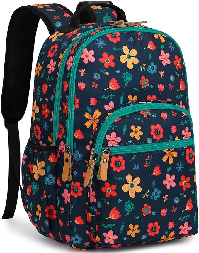 Leaper Fashion Floral Printing Laptop Backpack for Women Water-resistant College Backpack for Girls Kids Bookbags Travel Bag Casual Bag Satchel Dark Blue