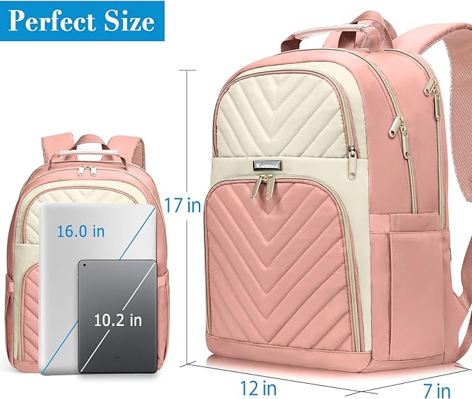 Backpack for Women, School Backpacks for Teen Girls, Stylish Cute Laptop Backpack, Teacher Student College Bookbags, Beige & Pink