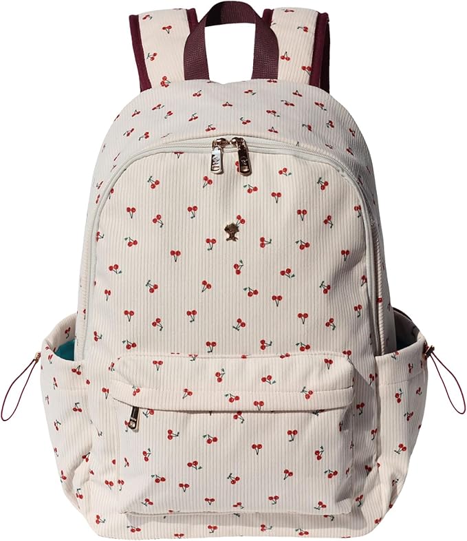 ESVAN Corduroy Backpack Lightweight Fashion 17 inch Laptop Bag for Women Casual College (Corduroy cherry)