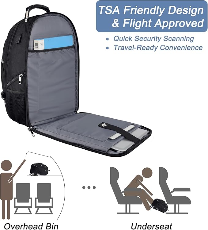 Mogplof Extra Large Laptop Backpack, 17 inch TSA Flight Approved Travel Backpack for Men, Large Backpack with USB Charging Port, RFID Business Computer Bag, Heavy Duty Water Resistant College Bookbag