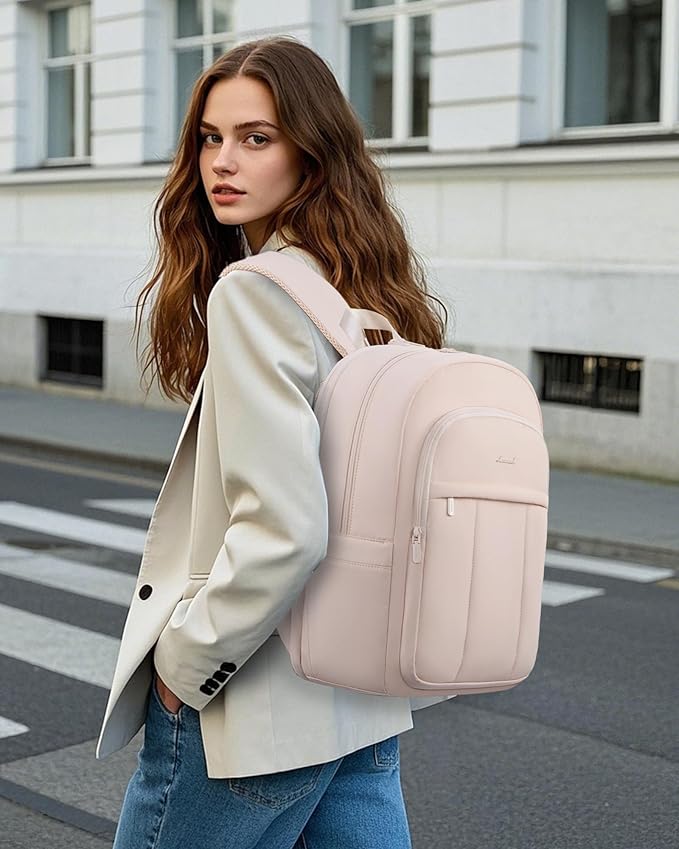 LOVEVOOK Laptop Backpack for Women, Puffer Travel Bag Fits 15.6 Inch Laptop, Lightweight Work Daypack for Teacher Nurse, Water-resistant College Bookbag, Ivory