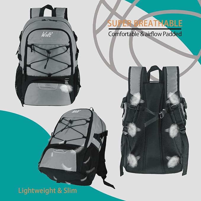 WOLT Basketball Backpack Large Sports Bag with Separate Ball Holder & Shoes Compartment, Best for Basketball, Soccer,Gym