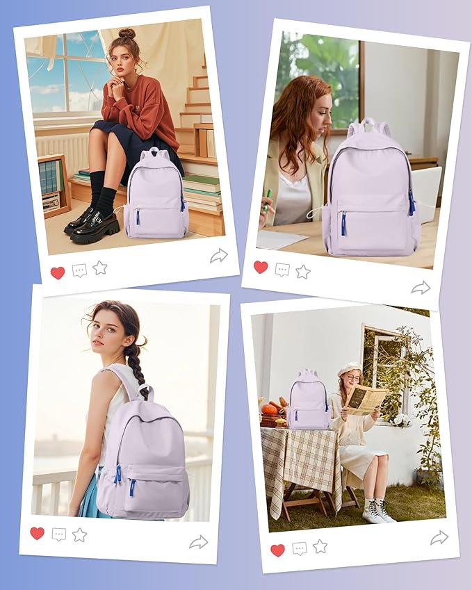 School Backpack for Teen Girls,Simple School Book Bag Waterproof High School Backpack for Boy Middle Student Bookbag College Backpack for Women Men Casual Daypack Travel Aesthetic Backpacks Purple
