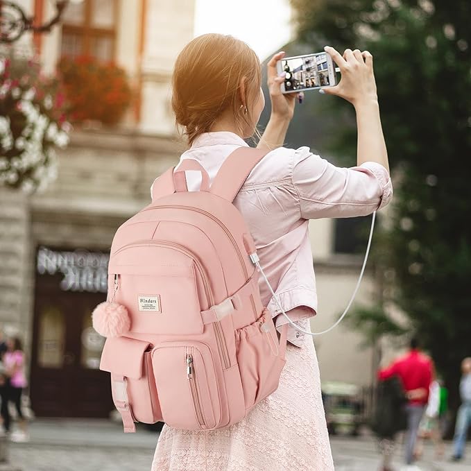 Backpack for Teen Girls, 15.6 Inch Laptop Backpack Cute Kids Bookbag for Middle School College Students, Large School Bag for Women (Pink)