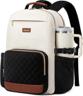 LOVEVOOK Laptop Backpack for Women with Pouch Pocket for Large Capacity Cup,18 Inch Teacher Nurse College Work Travel Backpack Purse,Waterproof Laptop Computer Bags,Beige-Black-Brown+Diamond-shaped