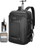 Backpack with wheels,Rolling laptop backpack with 2 Packing Cubes,Water-Resistant,Wheeled backpack Suitcase for Men Adults to Travel, Commuting,Black