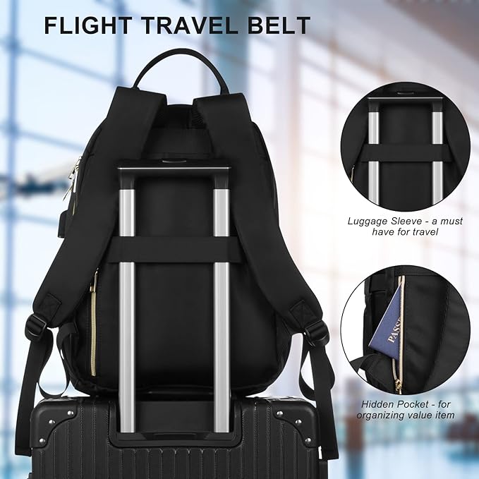 Laptop Backpack Women 15.6in,Cute School Backpack Bookbag for Teen Girls College Student,Mochila para niña adolescente for Work Travel,Aesthetic Backpack,Black
