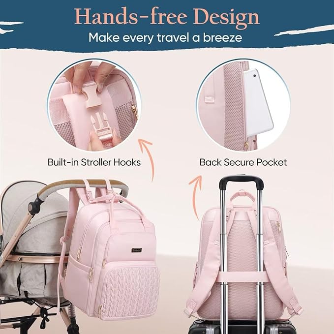 Extra Large Diaper Bag Backpack - Diaper Bag for 2 Kids Twins (Expandable 30L-38L) - Cute Travel Baby Backpack with Changing Pad for women (Pink, Water Resistant)