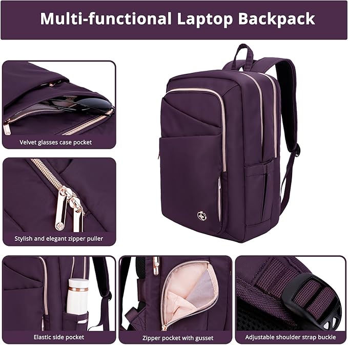 Swissdigital Design Business Laptop Backpack for Women, College Computer Backpack with USB Charging Port, Fits 15.6 Inch Laptop Travel Work Backpack, Purple | SD1006F-46