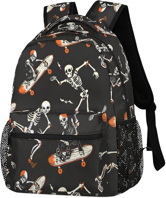 Pardick Halloween Skull Backpacks for Boys Girls Kids Funny Soprt Skuu Lightweight 16 Inch School Backpack Laptop College Bookbag Travel Casual Daypack Hiking Camping Computer Rucksack Medium