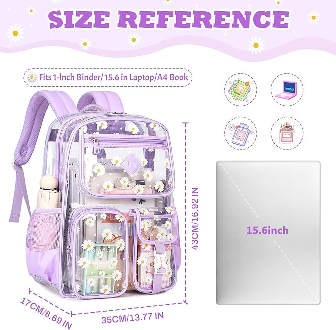 Clear Backpack for School,Heavy Duty PVC Transparent Bookbag for Girls Stadium Approved See Through Backpack