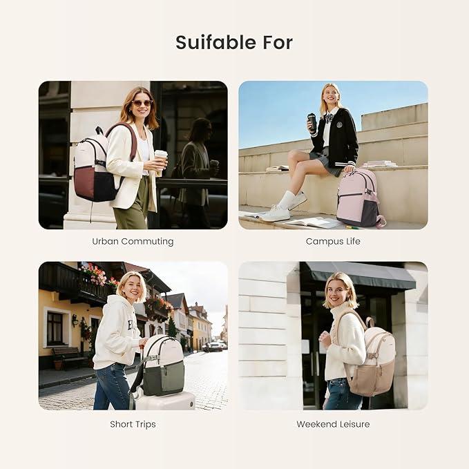 LOVEVOOK Everyday Backpack for Women, Chic Versatile Backpack with Water Bottle Pocket, Lightweight Waterproof Casual Daypack for City Work Commute, College, Travel & Gifts, Beige-Khaki