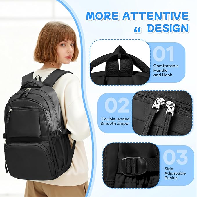 Black Backpack for Women School Backpack with Laptop Compartment Gym Bag for Men Travel Laptop Backpacks for College Students School Bag Bookbag College Backpacks for Women Men