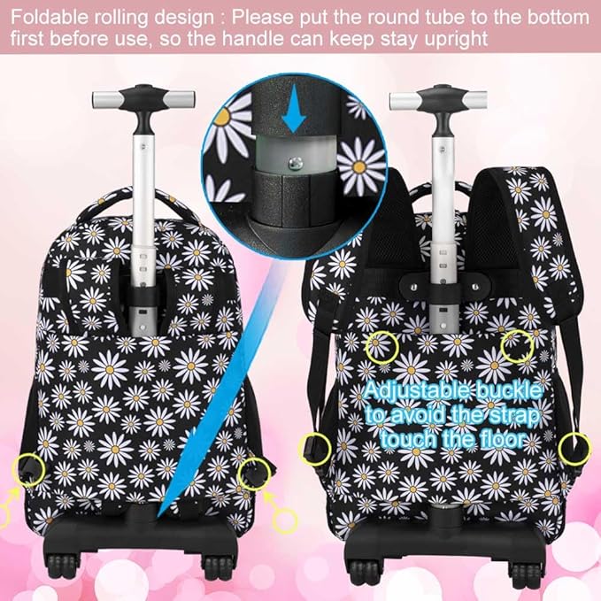 Rolling Backpack for Womens and Mens, Adults Wheeled Bookbag with Lunch Box for Girls and Boys.