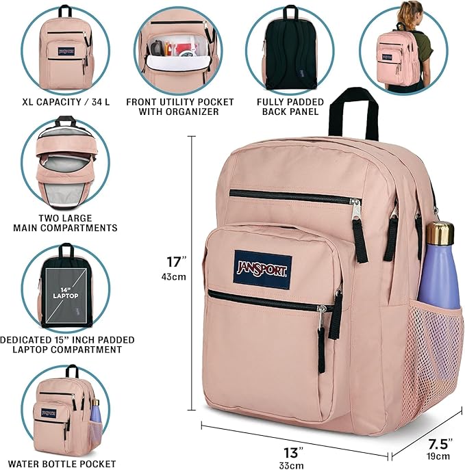 JanSport Laptop Backpack - Computer Bag with 2 Compartments, Ergonomic Shoulder Straps, 15” Laptop Sleeve, Haul Handle - Faded Tapestry
