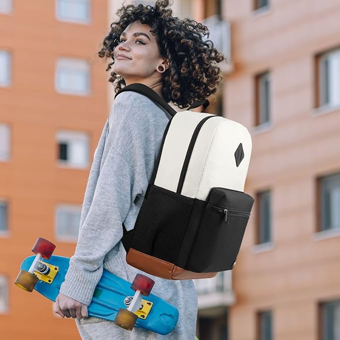 YAMTION School Backpack,Bookbag Teen Boys and Girls Black Beige