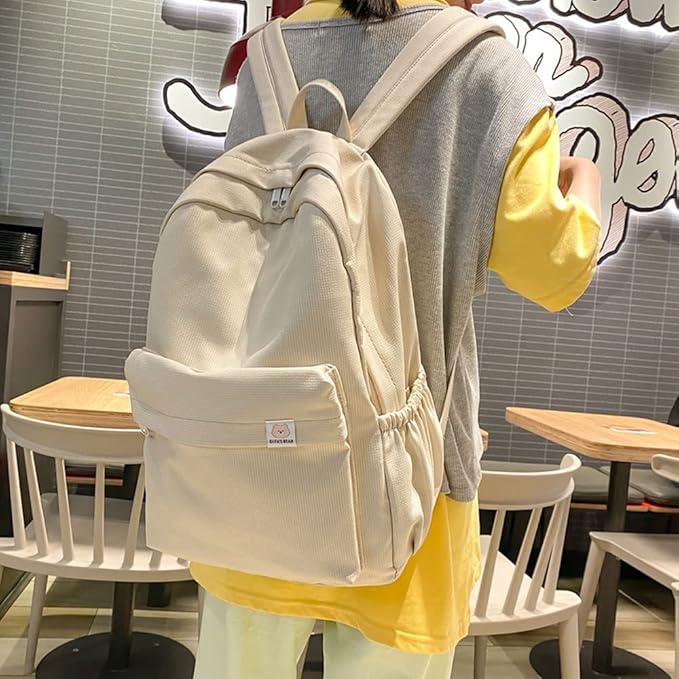 Aesthetic Backpack Cute Backpack School Supplies Laptop Bag for Teens Girls Women Students Solid Color