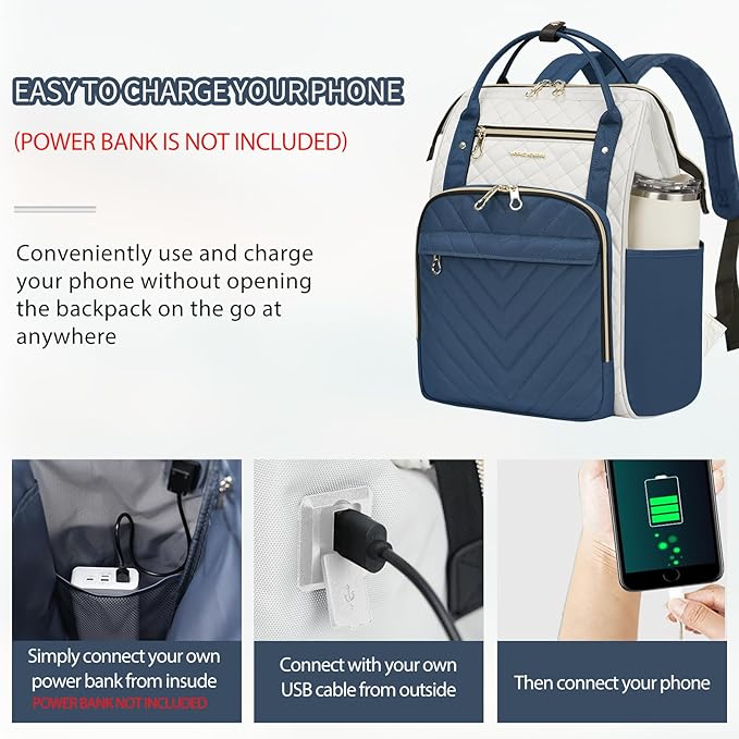 KROSER Laptop Backpack 17" Stylish Backpack Water Repellent College Casual Daypack with USB Port Travel Business Work Bag for Men/Women-Beige/Haze Blue
