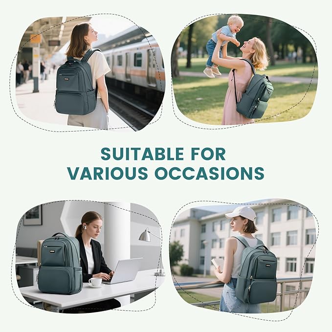 Lunch Backpack 16 Inch Laptop Backpack with Insulated Cooler Lunch Box Food Bag for College Work Camping Picnics (Atrovirens)