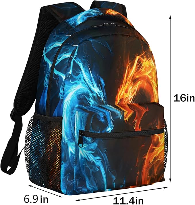 Pardick Abstract Dragon Backpacks for Boys Girls Kids Fire Water Dragon Lightweight 16 Inch School Backpack Laptop College Bookbag Travel Casual Daypack Hiking Camping Computer Rucksack Medium