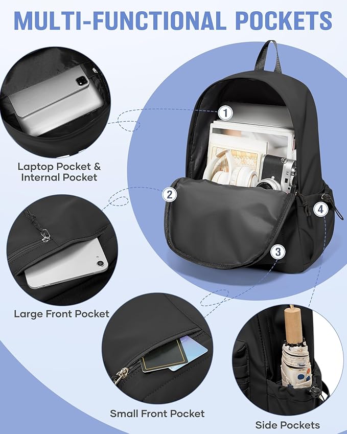 Black School Backpack for Girls Boys Bookbag Cute Aesthetic College Backpack Women Middle High School Teen Students Book Bag Lightweight Gym Work Laptop Casual Daypack Backpacks Men