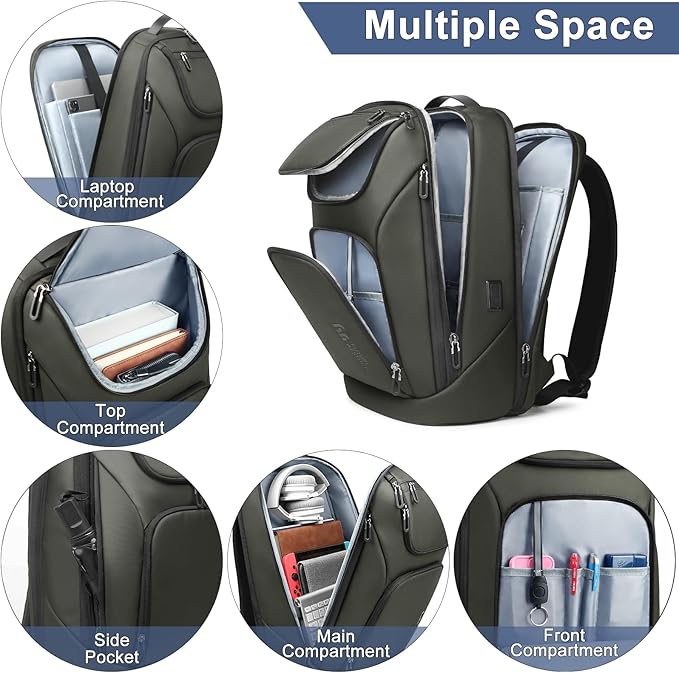 hk Business Smart Backpack for Men Anti-Theft for 17.3 Inch Laptop with USB Charging Port Water-Resistant Large Durable Compact 30L for Travel College Work-Green