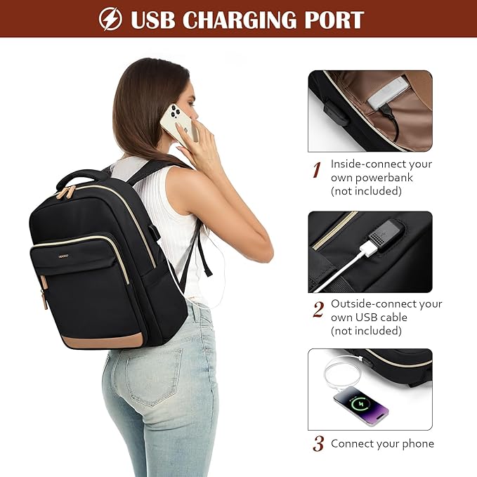 Laptop Backpack for Women,Travel Backpack with Laptop Compartment,Casual Daypack College Bookbag Computer Work Backpack, Black