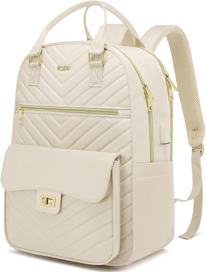 Cute Aesthetic Backpack for School Middle High,Teen Girls Schoolbag College Student,Laptop Backpack Women for Travel Work,Mochilas Escolares,Beige