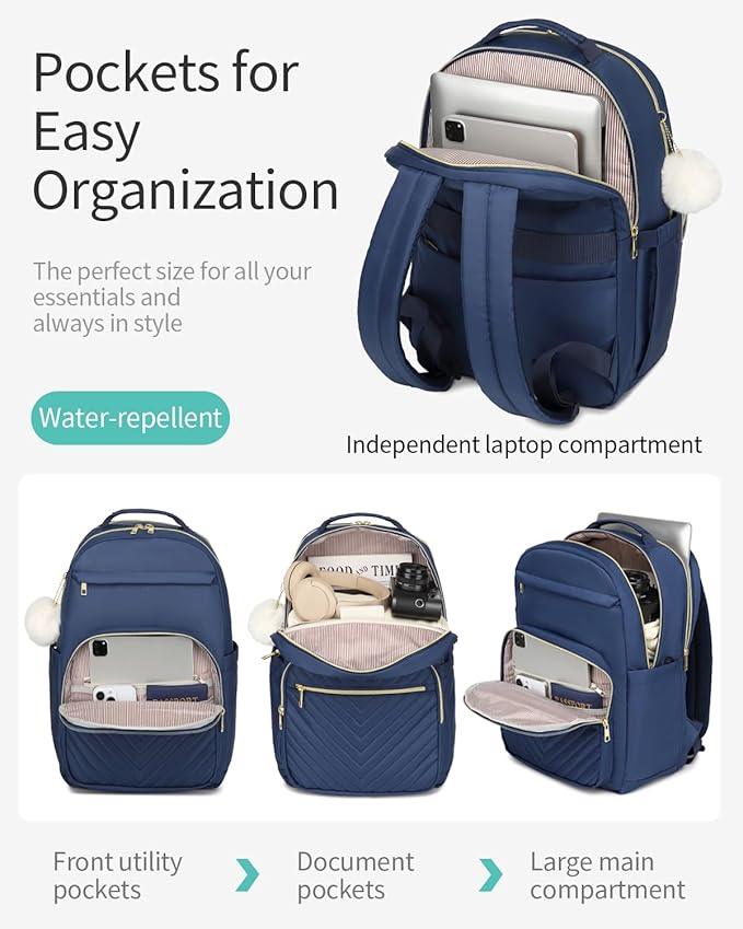 Laptop Backpack Women Bookbag, Teen Girls Backpack for Middle High School College Students, Teacher Work Bag Back Pack Travel, Navy