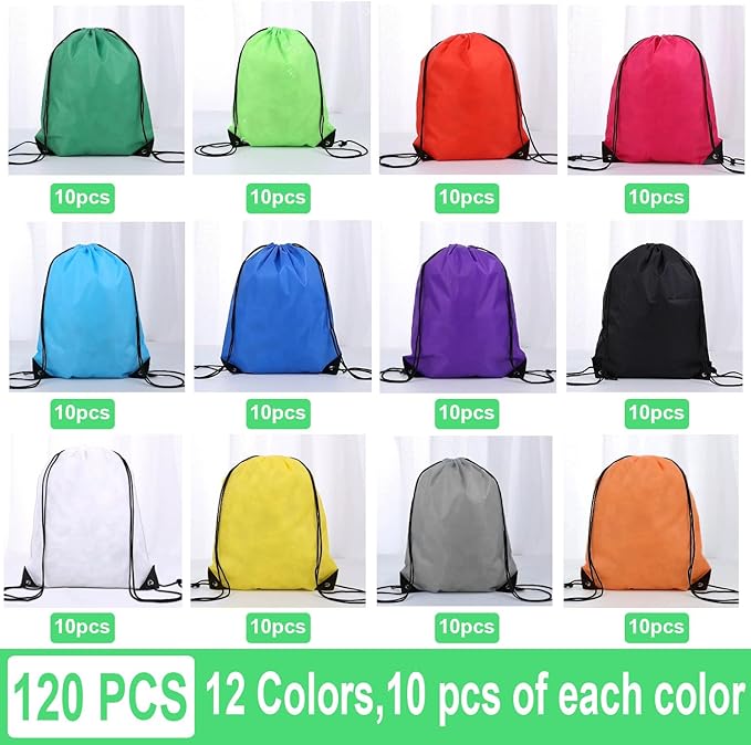 120-Pcs Drawstring Backpack,Drawstring Bags Bulk,Cinch Sack String Back Bag Draw String Storage Bags for Sports, Gym, Travel, Women Men Outdoor 12 Colors