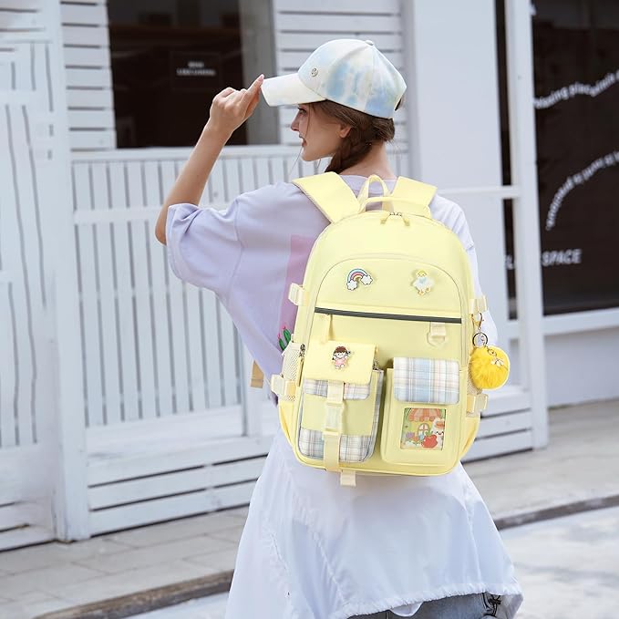 Backpack for Girls, 15.6 Inch Laptop School Bag Kids Kindergarten Elementary College Backpacks Large Bookbags for Teen Girl Women Students Casual Travel Daypacks (Yellow)