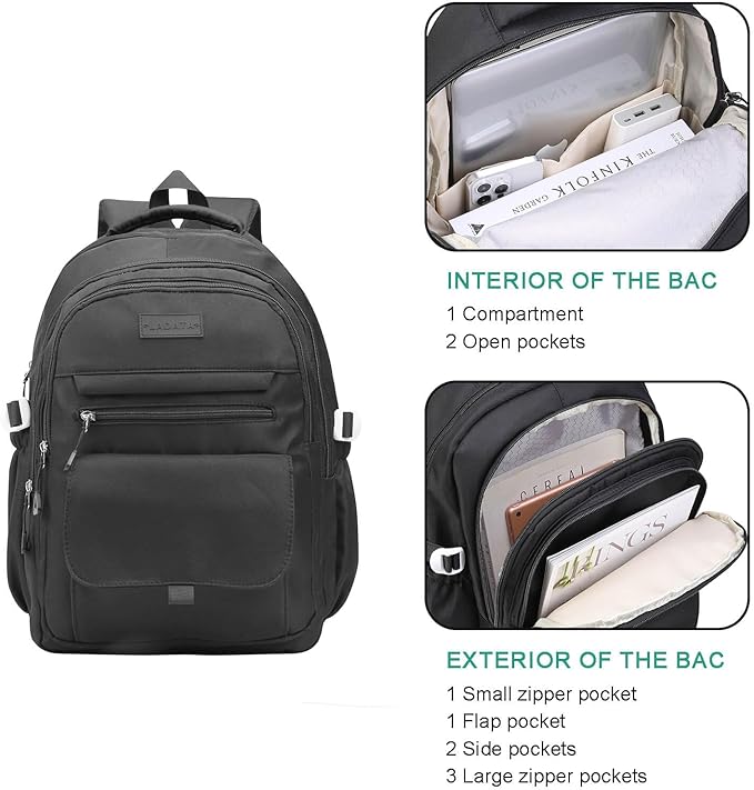 Phaoullzon Boys School Backpack for Girls, College Aesthetic Laptop Bookbag for Travel,Black