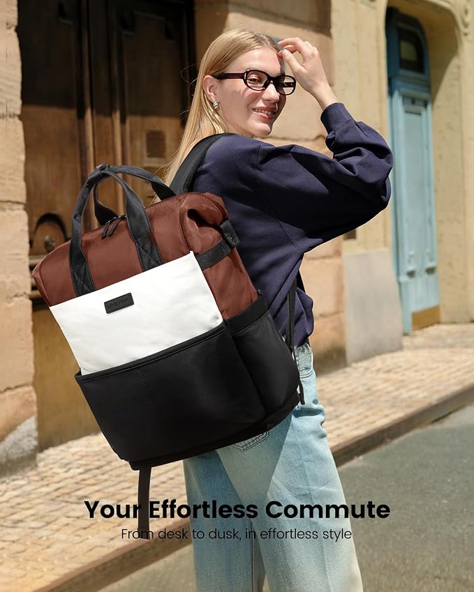 LOVEVOOK Laptop Backpack for Women, 15.6 Inch Work Travel Backpack Purse for School College Bookbag for Teen Girls Cute Computer Backpack for Teacher Nurse Business, Black-Beige