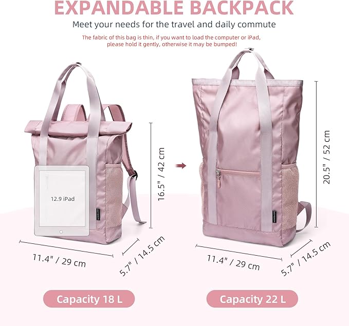 Foldable Convertible Tote Backpack Lightweight Versatile Nylon Daypack for Women Work Leisure Travel,Berry Pink