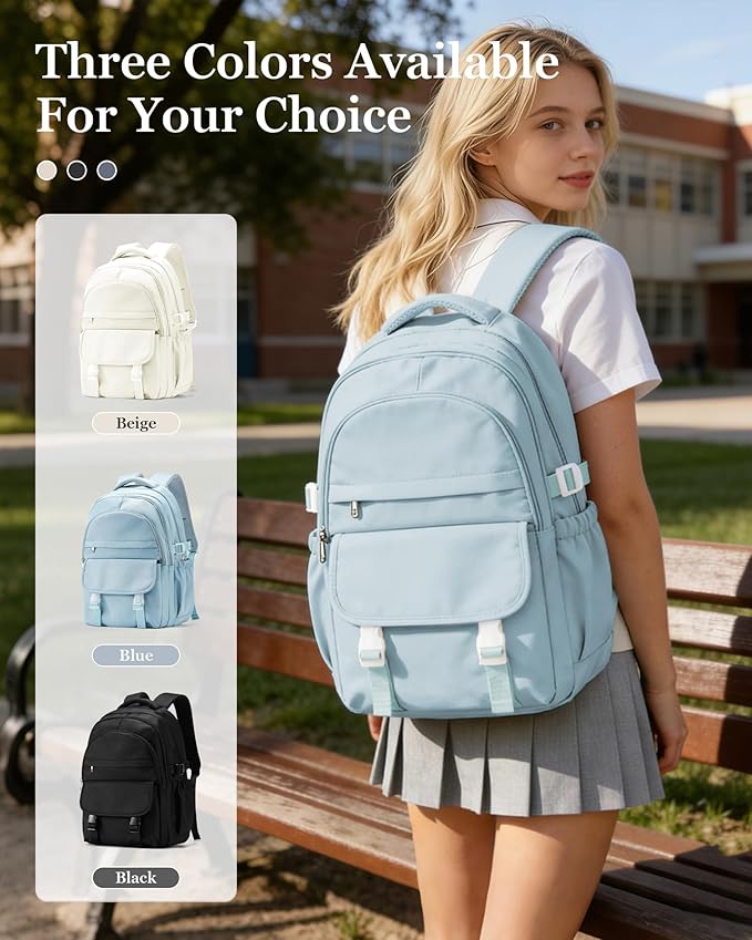 Waterproof Aesthetic Backpack For School, Cute High School Bookbag For Teen Girls Boys, Lightweight Casual Daypack Backpack For Women Men, College Backpack With Lots Of Pockets（Blue）