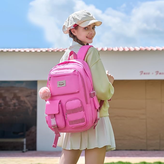 Backpack for girls Laptop Backpacks 15.6 Inch College Cute Bookbag Anti Theft Primary Elementary School Bag Casual Daypack for Teens Girls Women Students （Rose