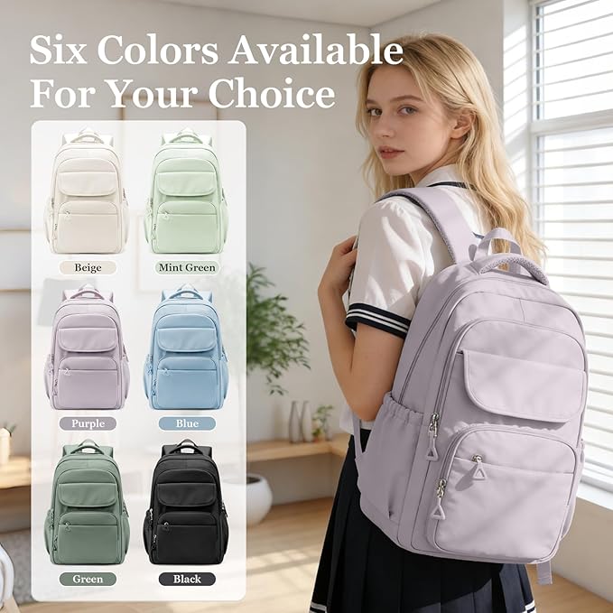 Cute School Backpack for Teens Girls Boys Waterproof School Bag Basic Backpack for College Students Multi Pocket Backpack Lightweight Casual Daypack Backpacks for Women Men（Purple）