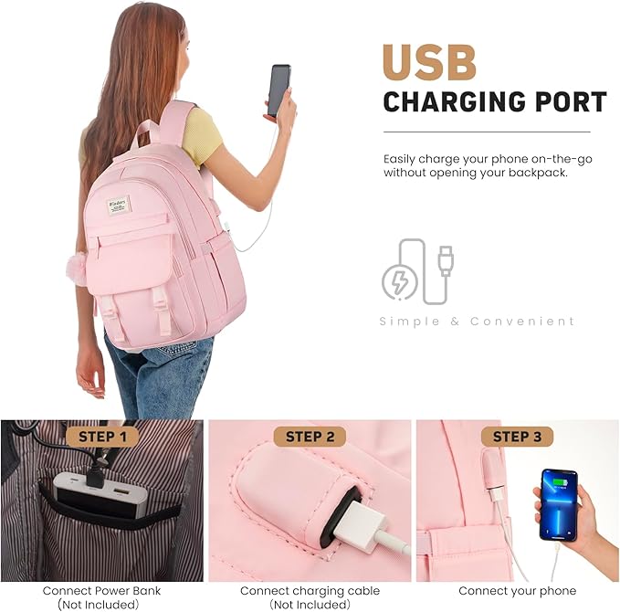 School Backpack for Teen Girls, Cute College Backpacks for Women Students Aesthetic Bookbag Large 15.6 Inch Laptop Bag Middle School Travel Back Pack (Pink)