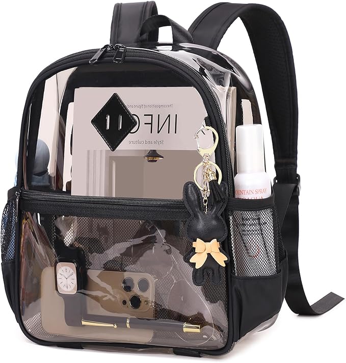 Clear Backpack for Stadium Events Approved 12×6×12, Thick TPU Mini Clear Bag with Front Pocket for Concert Sport Events Work Travel, Black