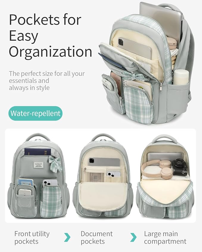 School Backpack for Teen Girls Cute Bookbags Middle High School College Laptop Bags Women Travel Teenage School Bag Daypack, Green