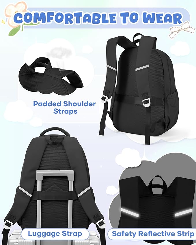 Backpack for Girls,Kids School Backpack Girls Cute Kindergarten Elementary Preschool Middle School Bags Kids Teens Aesthetic Bookbag Kawaii Backpacks Student Daypack Black