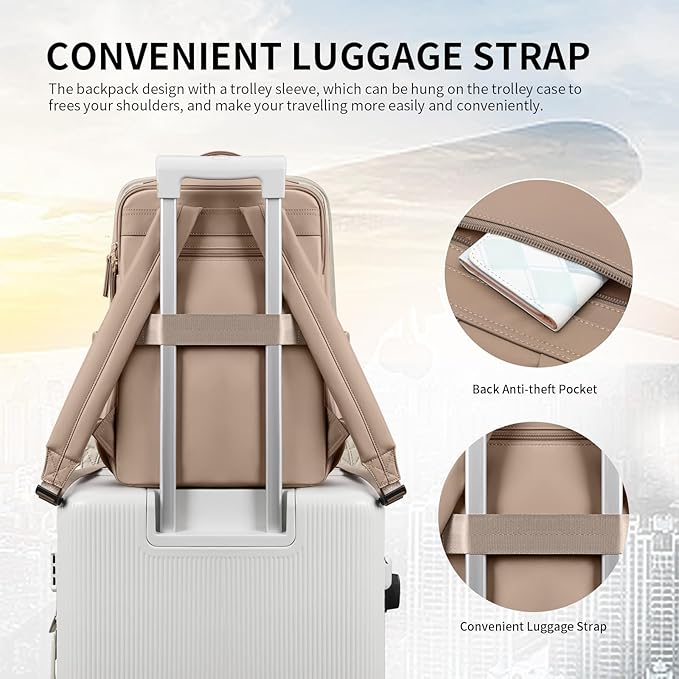 GOLF SUPAGS Stylish Laptop Backpack for Women Airline Approved Perfect for Work College and Travel Multi-Functional Casual Daypack Fits 15.6 Inch Notebook (Champagne)